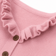 Ruffle Collar Women's Knitted Cardigan with Button Front in Acrylic Blend