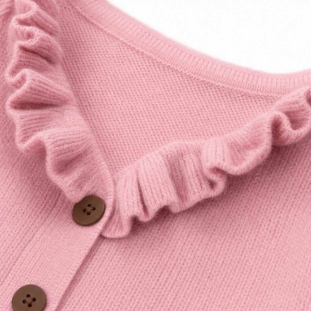 Ruffle Collar Women's Knitted Cardigan with Button Front in Acrylic Blend