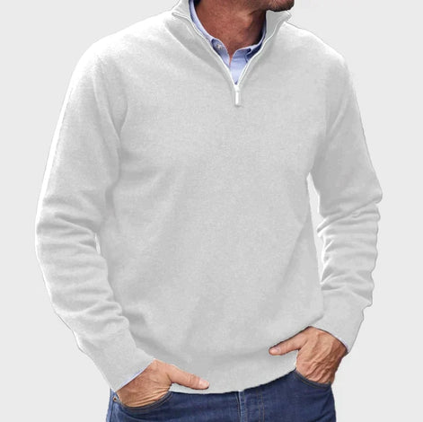 Men's Quarter-Zip Knitted Jumper with Ribbed Collar