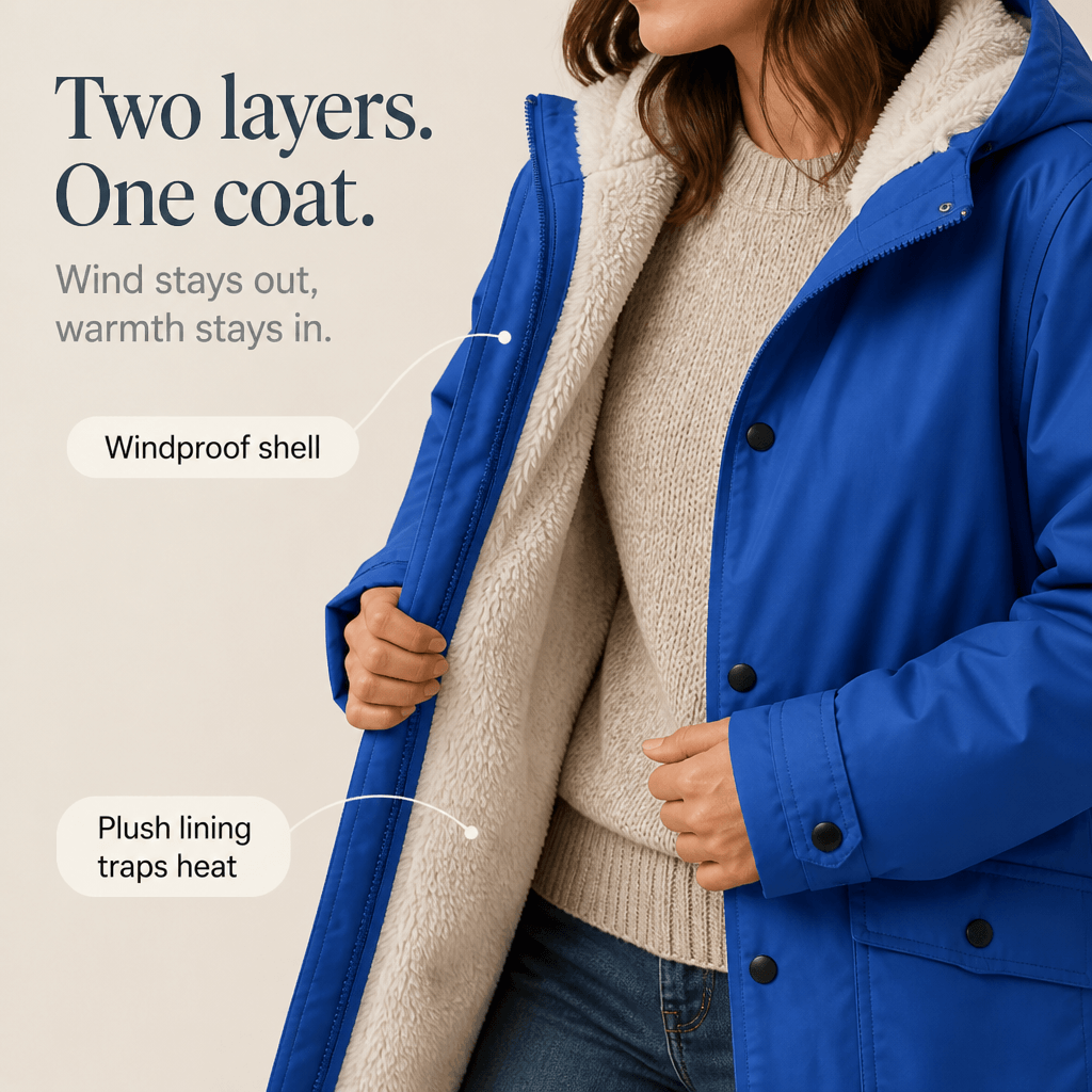 Waterproof Plush-Lined Hooded Jacket with Fleece Trim