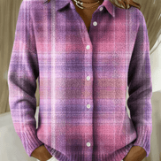 Esmeralda Plaid Cotton Flannel Button-Up Long Sleeve Blouse for Women