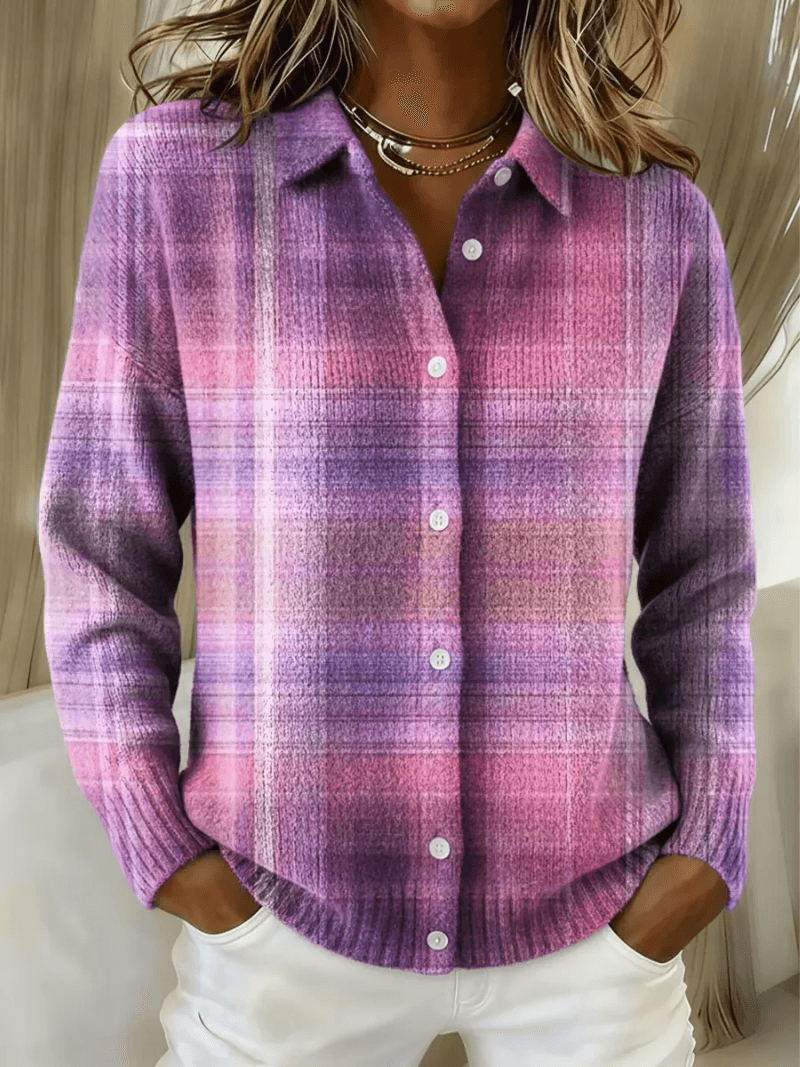 Esmeralda Plaid Cotton Flannel Button-Up Long Sleeve Blouse for Women