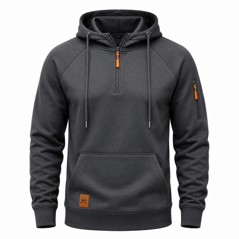 Men's Half-Zip Hooded Sweatshirt with Kangaroo Pocket and Adjustable Hood