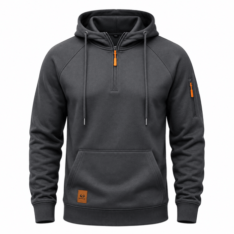 Men's Half-Zip Hooded Sweatshirt with Kangaroo Pocket and Adjustable Hood