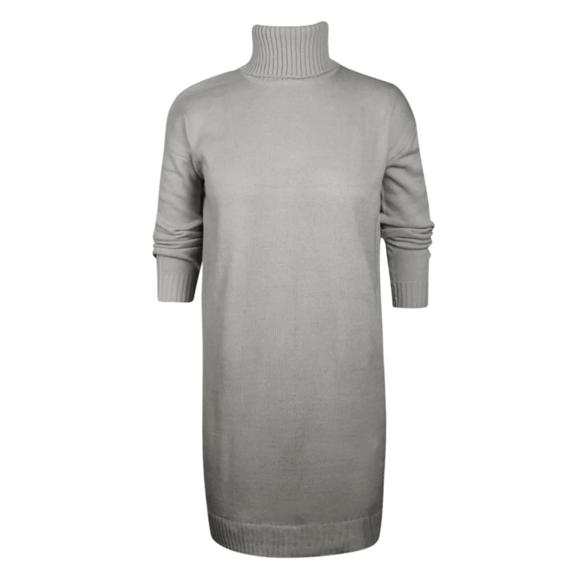 Women's Roll Neck Long Sleeve Knitted Jumper Dress with Ribbed Cuffs