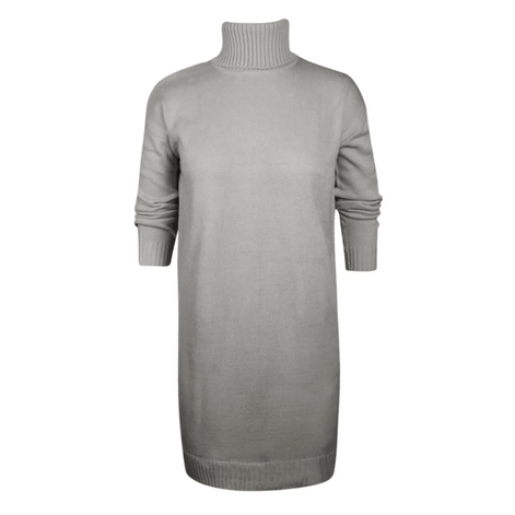 Women's Roll Neck Long Sleeve Knitted Jumper Dress with Ribbed Cuffs