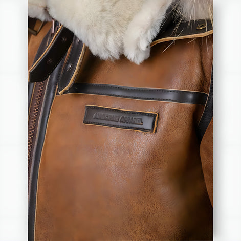 Shearling-Lined Aviator Bomber Jacket with Fur Hood for Men