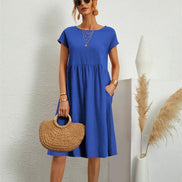 Women's Cotton Blend Christmas Party Shift Midi Dress with Pockets