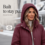 Women's Long Hooded Quilted Puffer Jacket with Pockets in Polyester