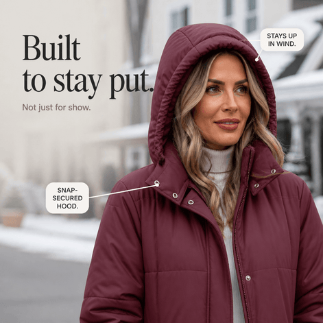 Women's Long Hooded Quilted Puffer Jacket with Pockets in Polyester