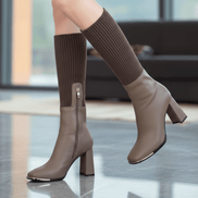 Women's Stretch Knit Block Heel Winter Boots with Side Zip