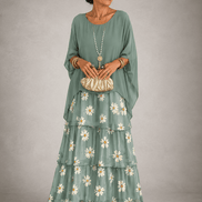 Tiered Chiffon Women's Maxi Dress with Flutter Sleeves and Layered Hem
