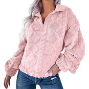 Women's Textured Fleece Quarter-Zip Pullover with Stand Collar