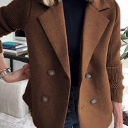 Sorelle Double-Breasted Women's Tailored Blazer with Knit Sleeves