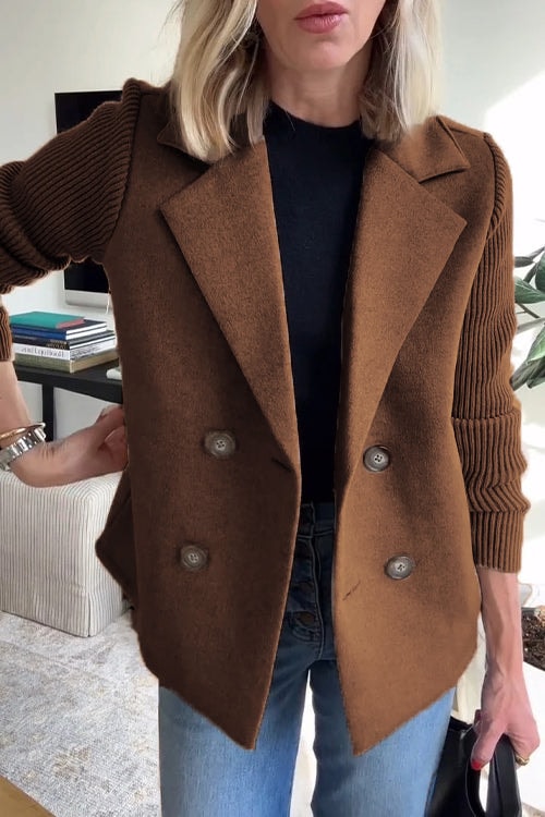 Sorelle Double-Breasted Women's Tailored Blazer with Knit Sleeves