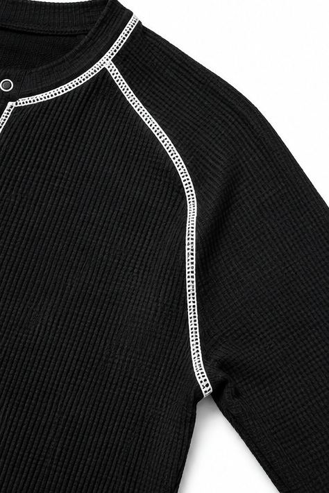 Women's Waffle Knit Henley Top with Button Placket
