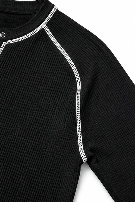 Women's Waffle Knit Henley Top with Button Placket