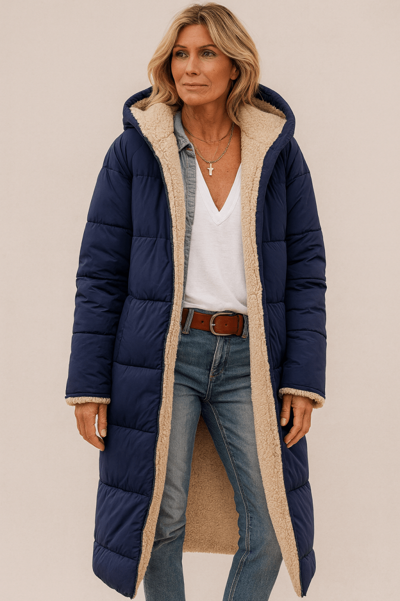 Sasha Faux Shearling-Lined Longline Winter Coat for Women