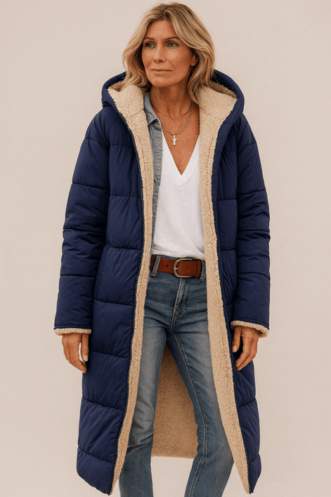 Sasha Faux Shearling-Lined Longline Winter Coat for Women