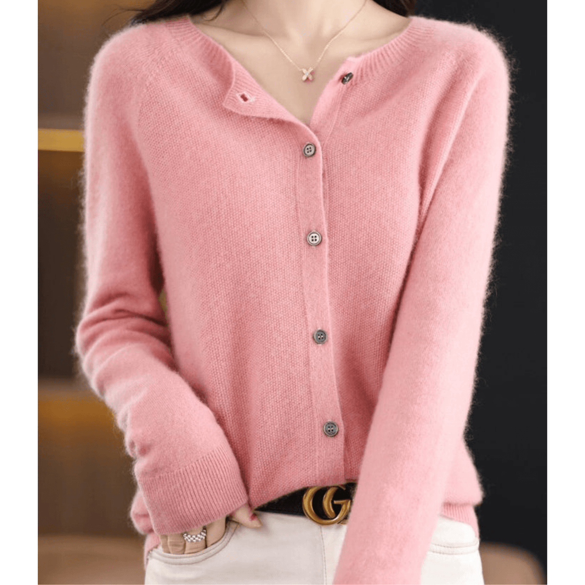 Danielle Button-Front Knitted Crew Neck Cardigan for Women