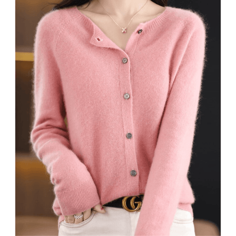 Danielle Button-Front Knitted Crew Neck Cardigan for Women