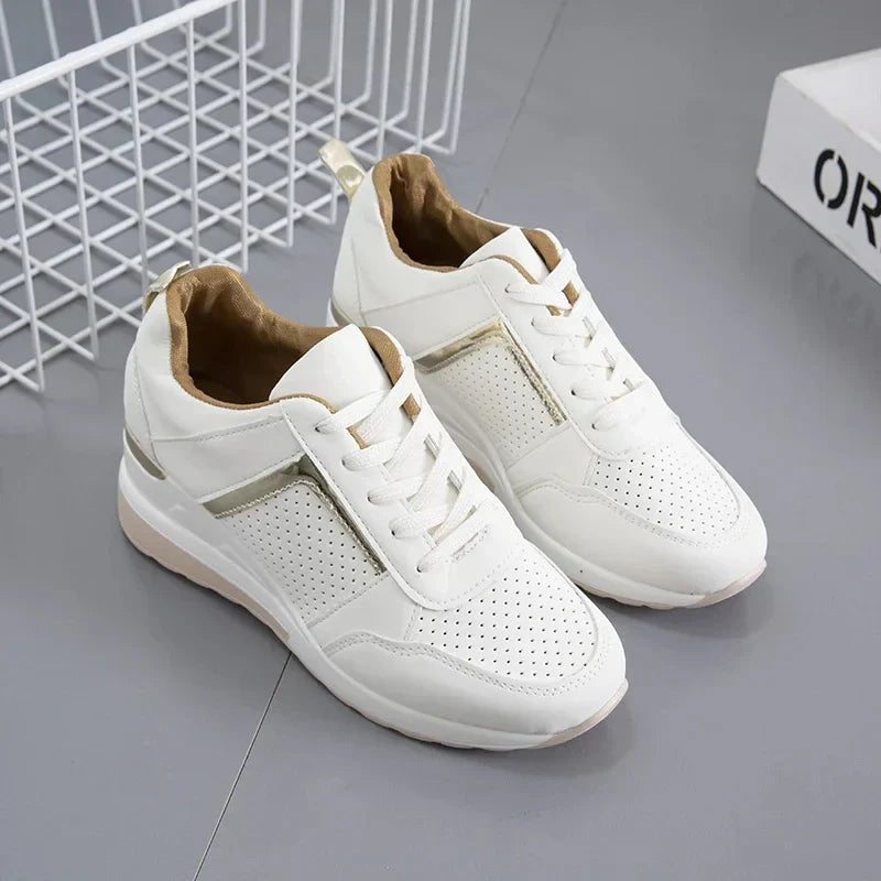 Women's Lace-Up Wedge Cushioned Sneakers with Breathable Mesh Panels