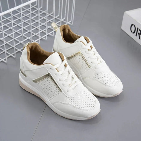Women's Lace-Up Wedge Cushioned Sneakers with Breathable Mesh Panels