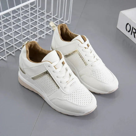 Women's Lace-Up Wedge Cushioned Sneakers with Breathable Mesh Panels