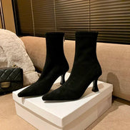 Doris Pointed-Toe Sock Boots with Kitten Heel in Suede-Effect Fabric