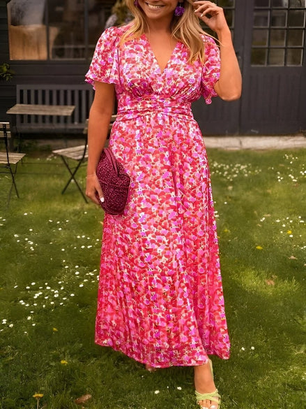 Amelia Floral Wrap Maxi Dress for Autumn Wedding Guests