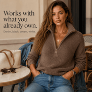Women's Half-Zip Textured Knit Jumper with Convertible Collar