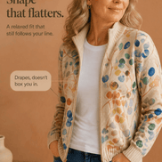Botanical Print Zip-Up Knit Cardigan with Ribbed Trim