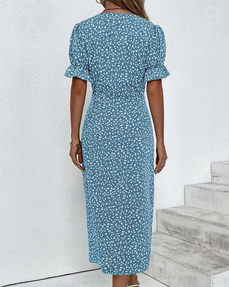 Floral Wrap Midi Dress for Wedding Guest and Christmas Party Wear