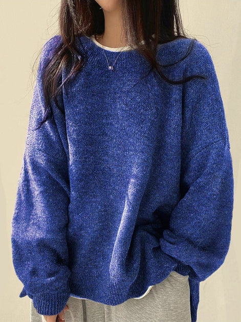 Women's Oversized Round Neck Knitted Jumper with Long Sleeves