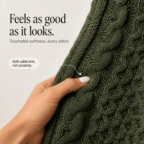 Women's Cable-Knit Turtleneck Poncho Jumper with Ribbed Trim