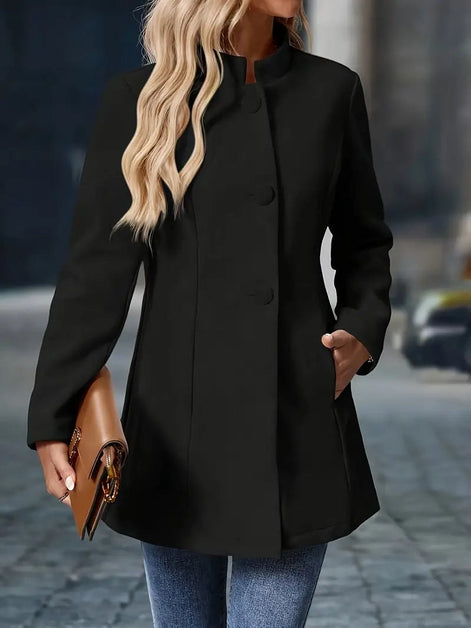 Sofia Women's Button-Front Winter Coat with Stand Collar