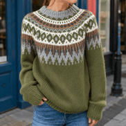 Women's Fair Isle Patterned Knitted Jumper with Ribbed Cuffs