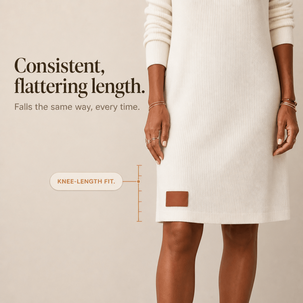 Women's Cowl-Neck Ribbed Knitted Jumper Dress with Long Sleeves