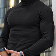 Men's Ribbed Turtleneck Knit Jumper with Long Sleeves