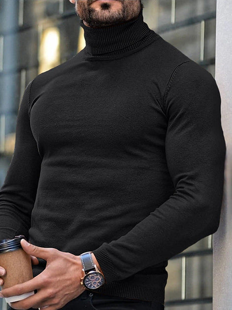 Men's Ribbed Turtleneck Knit Jumper with Long Sleeves