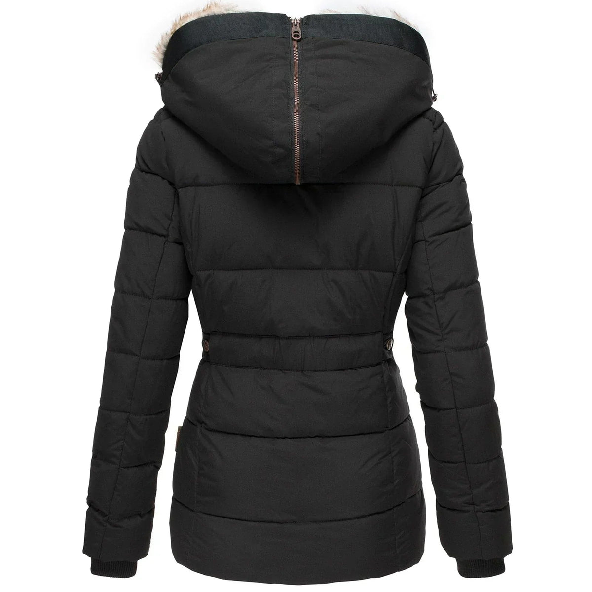 Faux Fur Hooded Puffer Winter Jacket with Detachable Trim for Women