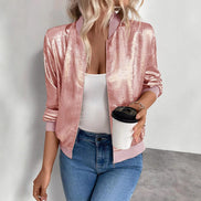 Nessa High-Neck Cropped Polyester Bomber Jacket for Women