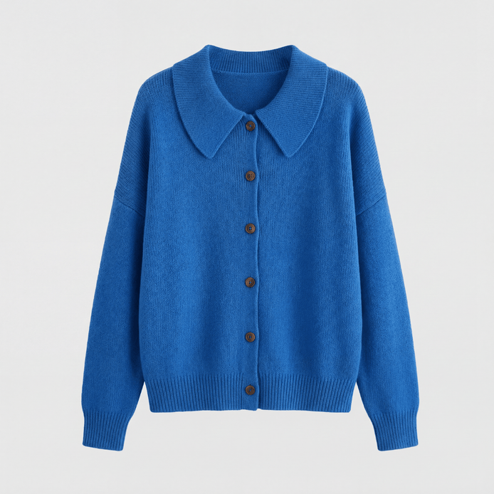 Peter Pan Collar Knitted Cardigan for Women with Ribbed Cuffs