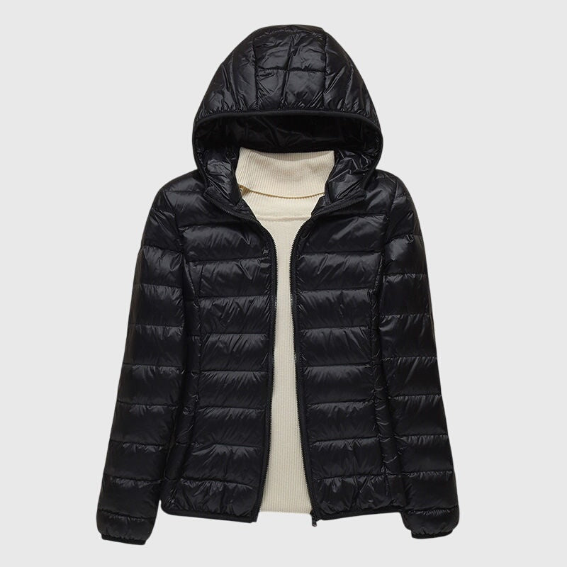 Janey Wrap-Front Quilted Puffer Jacket with Hood for Women