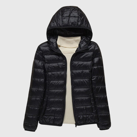 Janey Wrap-Front Quilted Puffer Jacket with Hood for Women