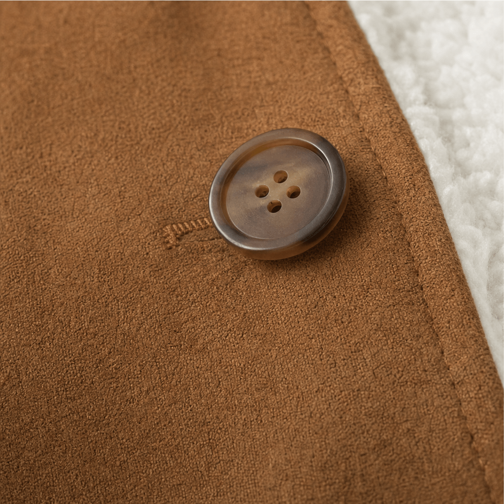 Sherpa-Lined Suede-Finish Lapel Jacket with Mid-Length Tailored Cut