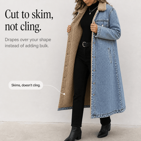 Denora Sherpa-Lined Full-Length Denim Coat with Lapel Collar