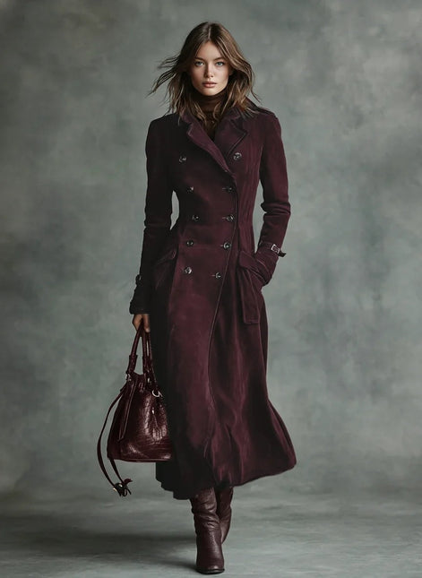 Uilkje Double-Breasted Suede Longline Winter Coat for Women