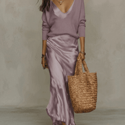 Niketa Satin Two-Piece Maxi Women's Occasion Dress with Flowing Sleeves