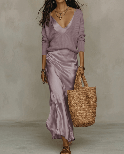 Niketa Satin Two-Piece Maxi Women's Occasion Dress with Flowing Sleeves